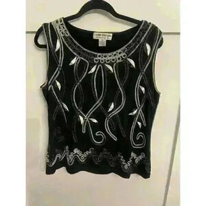 Lauren Michelle Black Embroidered Sleeveless Career Blouse, size XL